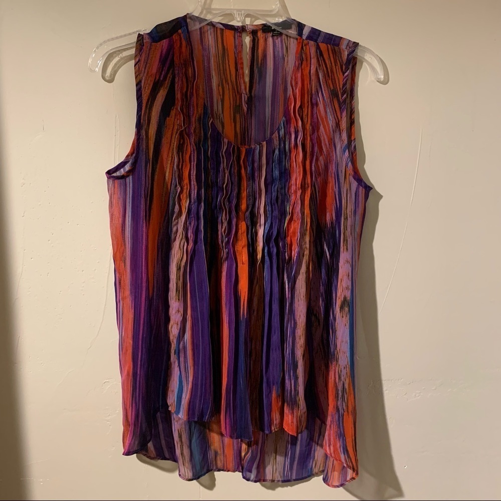 Milano Colorful Stripe Sleeveless Sheer Top Blouse size M